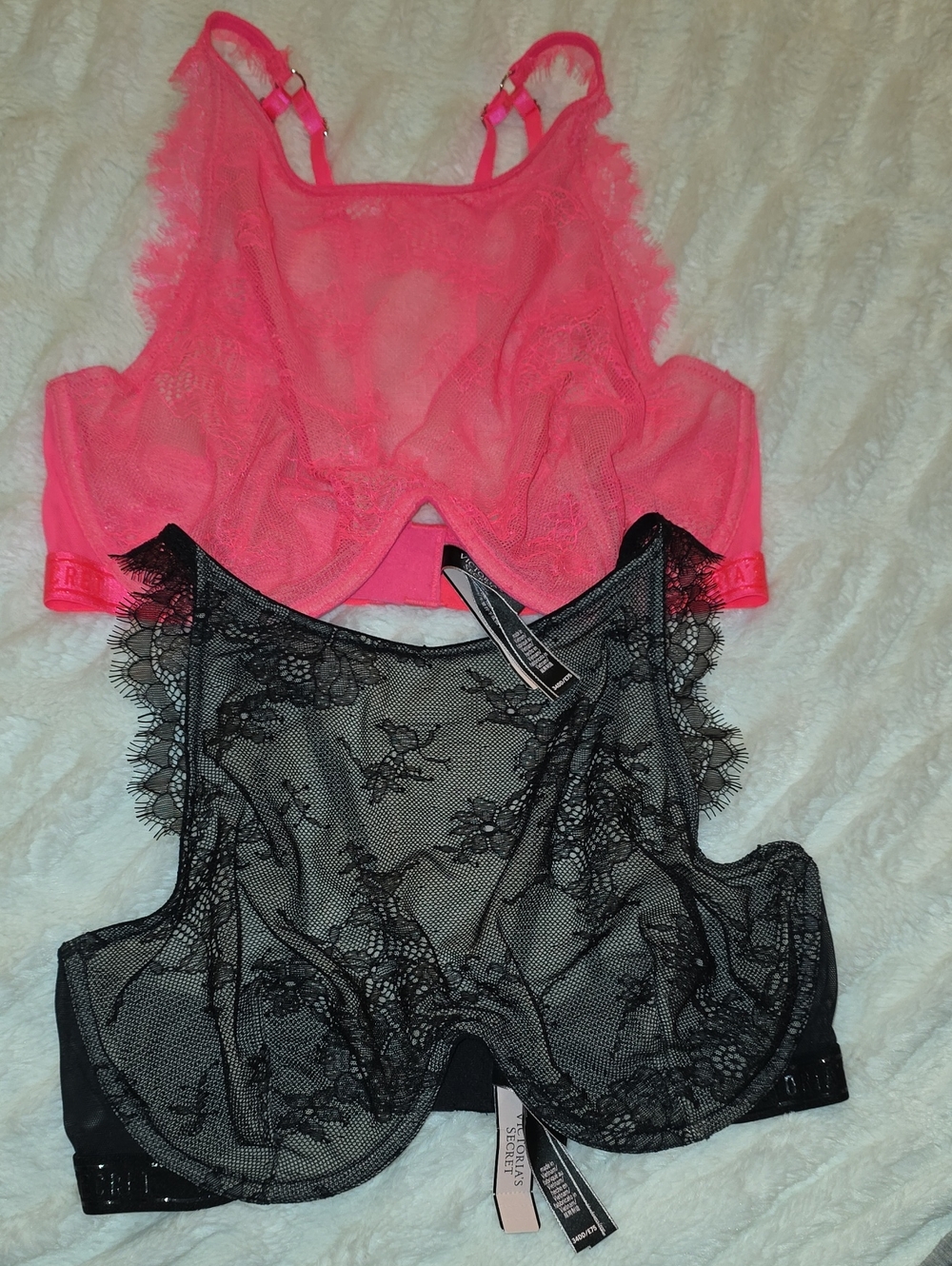 VS Neon Pink And Black High Neck Lace Unlined Underwire Bra 34E (DD) Y2K
